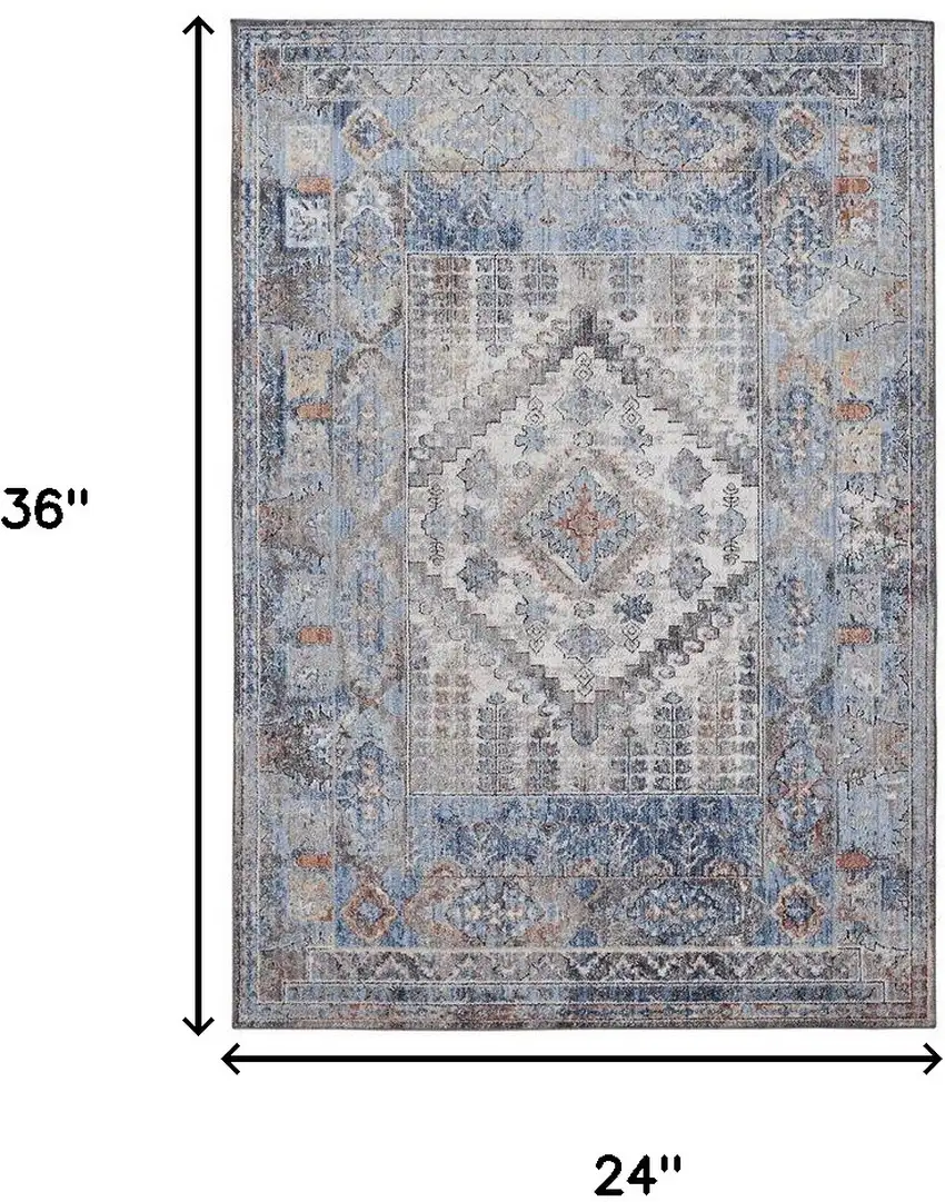 Blue and Ivory Floral Area Rug Photo 3
