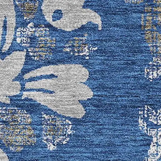 Blue Gray And Ivory Floral Washable Area Rug With UV Protection Photo 3