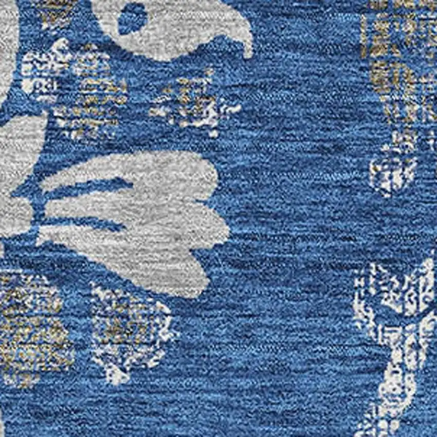 Blue Gray And Ivory Floral Washable Area Rug With UV Protection Photo 3