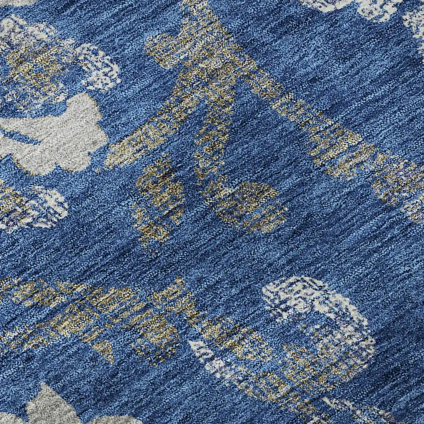 Blue Gray And Ivory Floral Washable Area Rug With UV Protection Photo 9