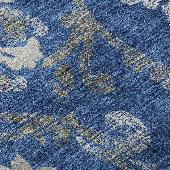 Blue Gray And Ivory Floral Washable Area Rug With UV Protection Photo 9