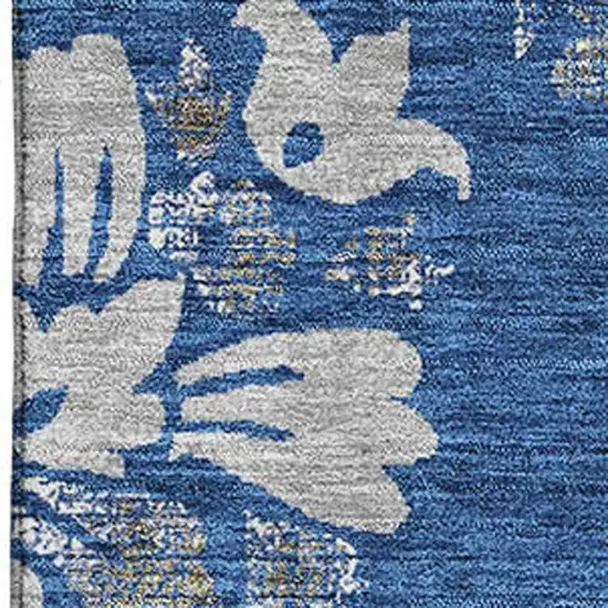 Blue Gray And Ivory Floral Washable Area Rug With UV Protection Photo 3
