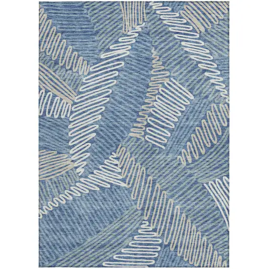 Blue Gray And Ivory Floral Washable Indoor Outdoor Area Rug Photo 8