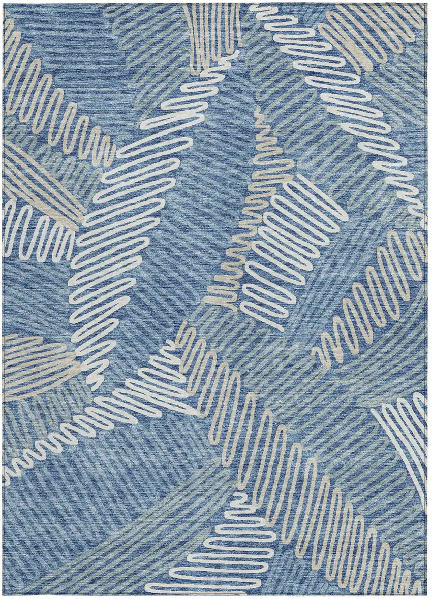 Blue Gray And Ivory Floral Washable Indoor Outdoor Area Rug Photo 8