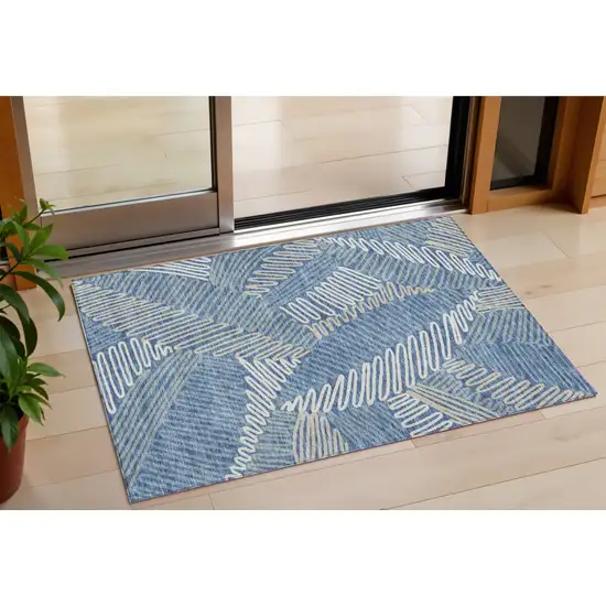 Blue Gray And Ivory Floral Washable Indoor Outdoor Area Rug Photo 1