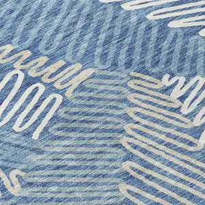 Photo of Blue Gray And Ivory Floral Washable Indoor Outdoor Area Rug