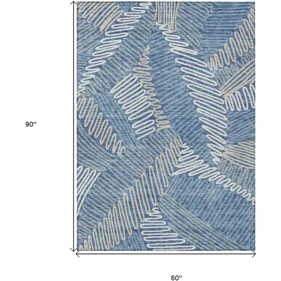 Blue Gray And Ivory Floral Washable Indoor Outdoor Area Rug Photo 3
