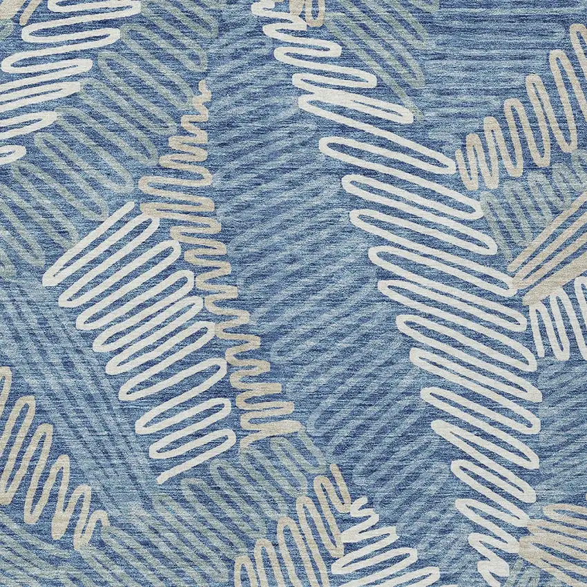 Blue Gray And Ivory Floral Washable Indoor Outdoor Area Rug Photo 7