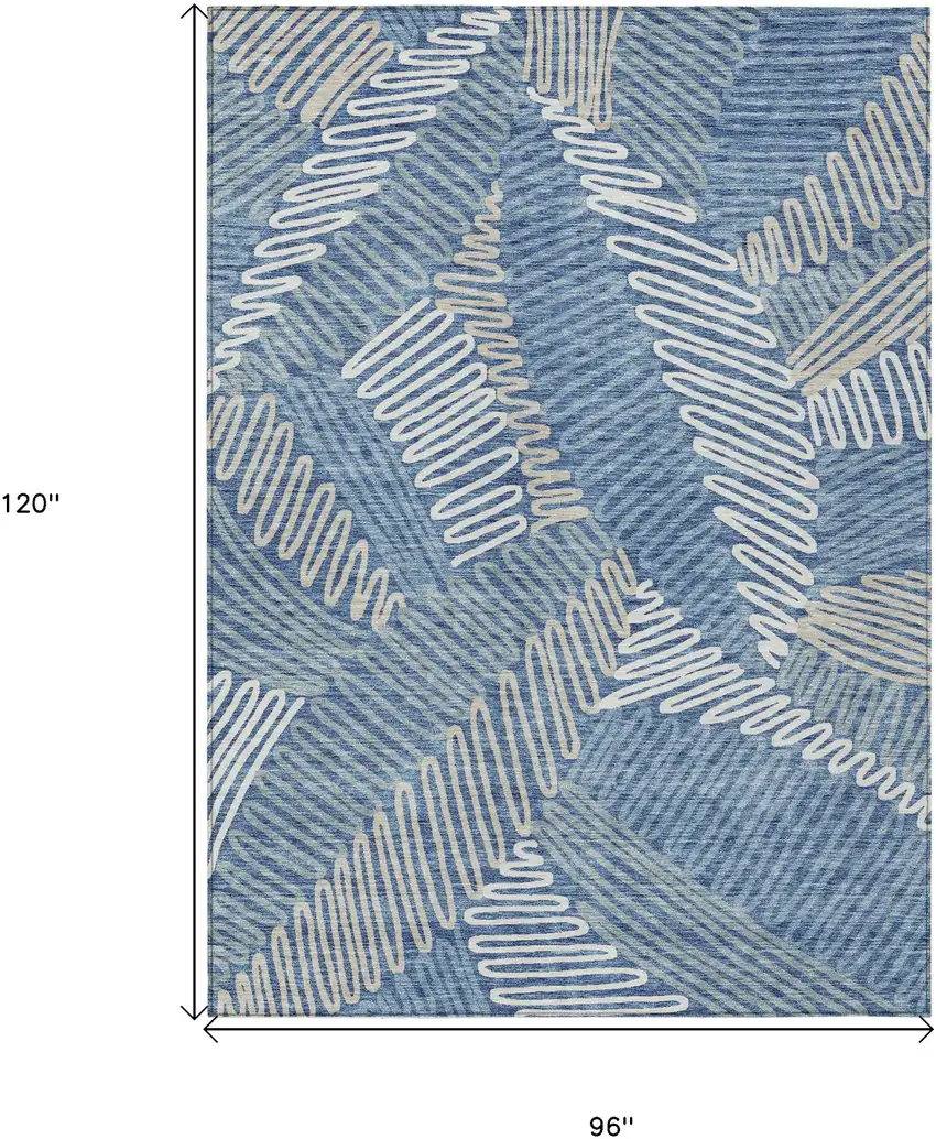 Blue Gray And Ivory Floral Washable Indoor Outdoor Area Rug Photo 3