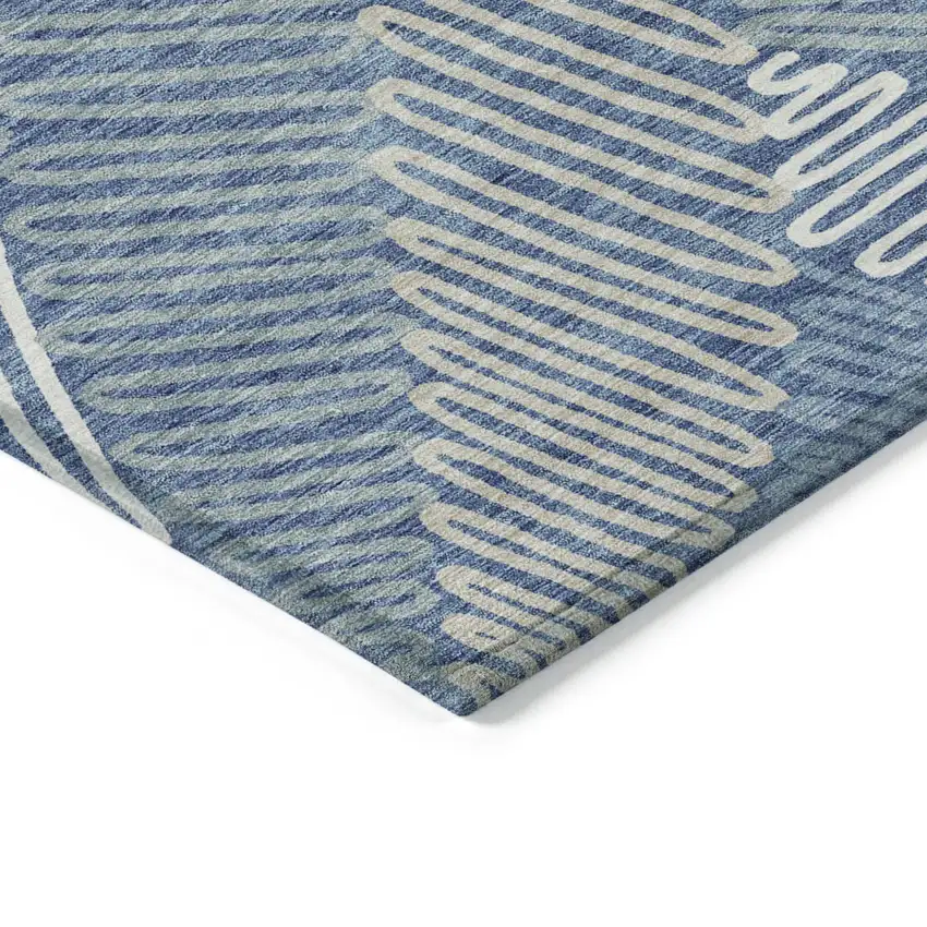 Blue Gray And Ivory Floral Washable Indoor Outdoor Area Rug Photo 5