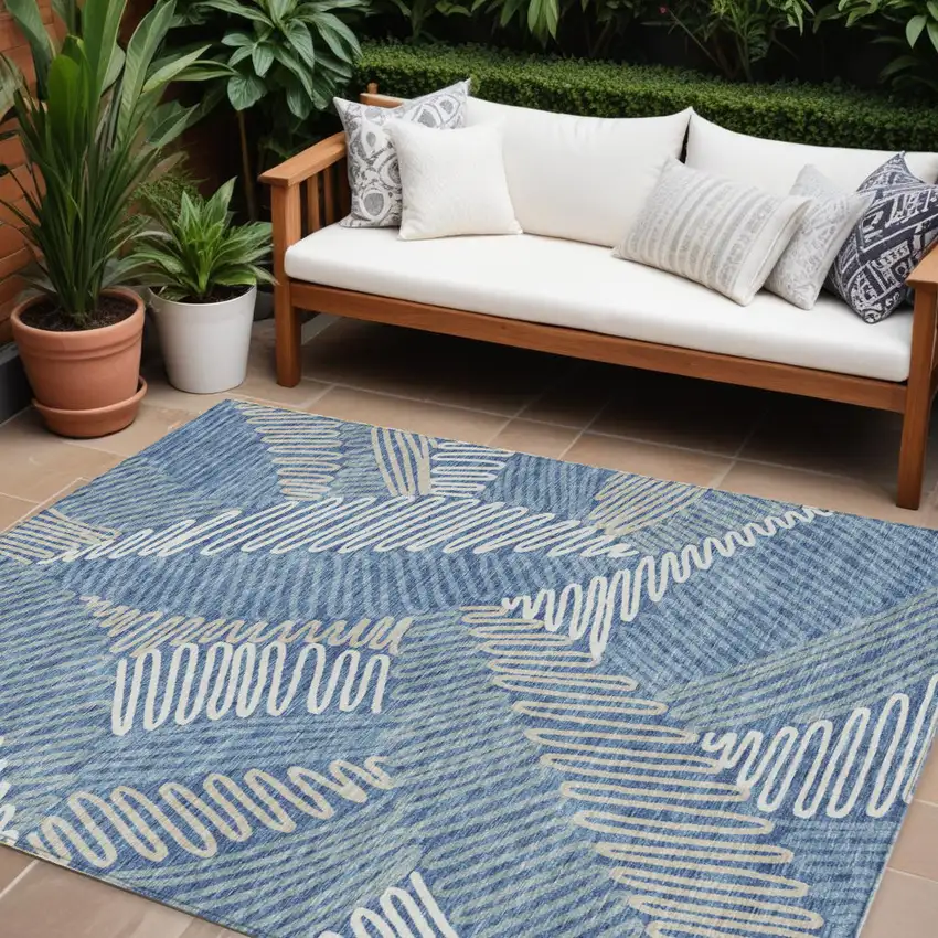 Blue Gray And Ivory Floral Washable Indoor Outdoor Area Rug Photo 1