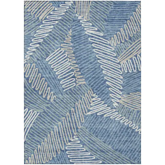 Blue Gray And Ivory Floral Washable Indoor Outdoor Area Rug Photo 2