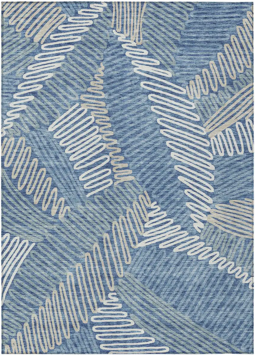 Blue Gray And Ivory Floral Washable Indoor Outdoor Area Rug Photo 2