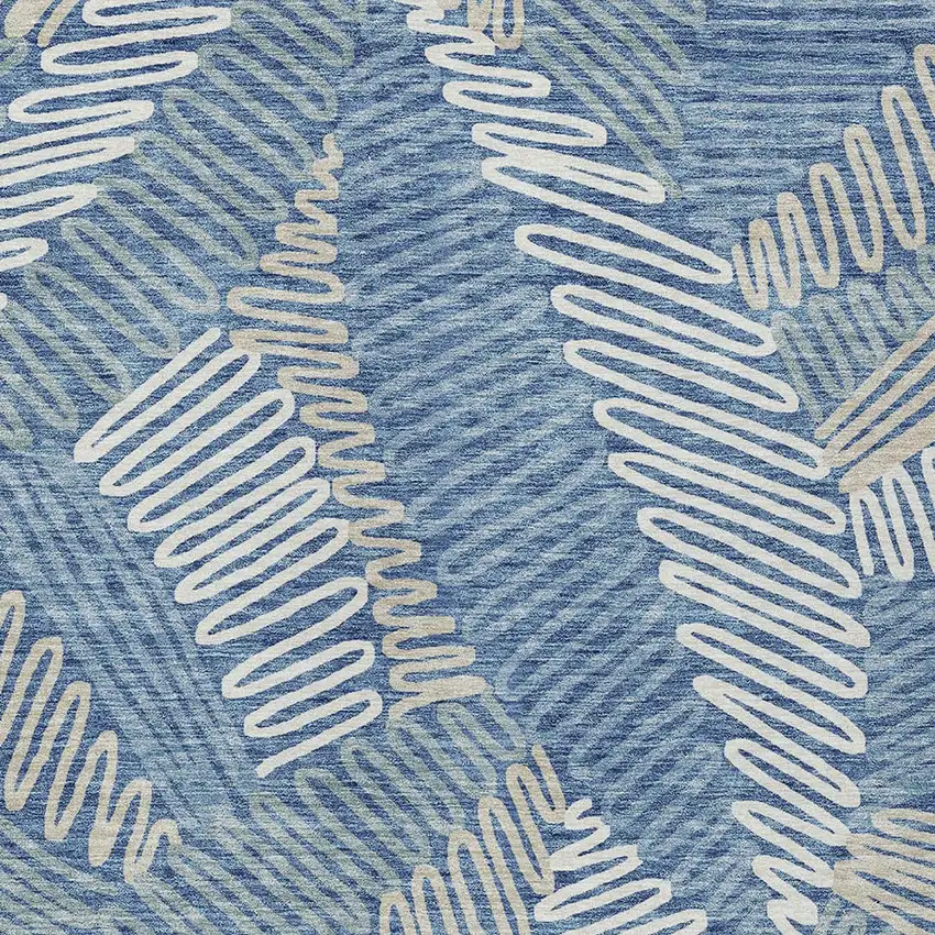 Blue Gray And Ivory Floral Washable Indoor Outdoor Area Rug Photo 7