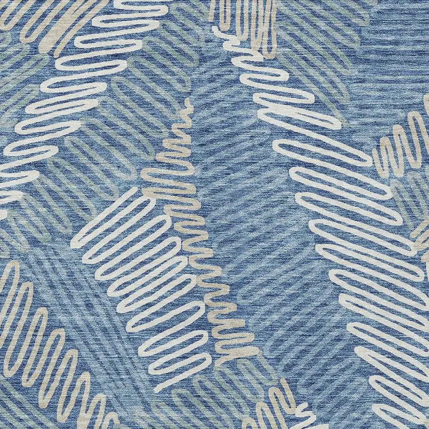 Blue Gray And Ivory Floral Washable Indoor Outdoor Area Rug Photo 7