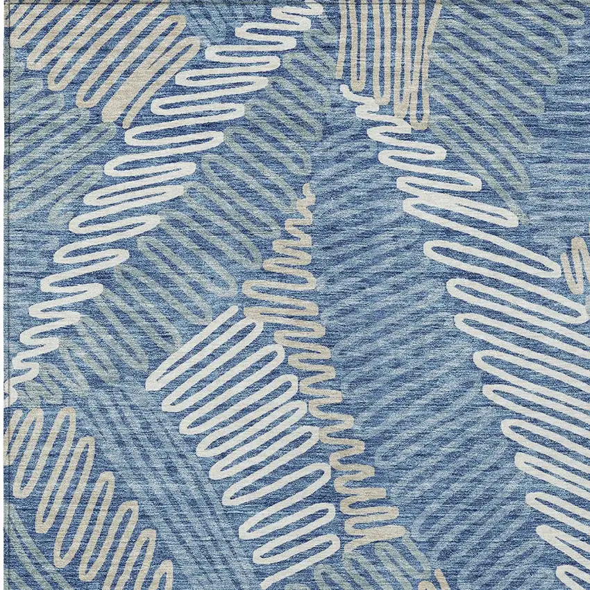 Blue Gray And Ivory Floral Washable Indoor Outdoor Area Rug Photo 7