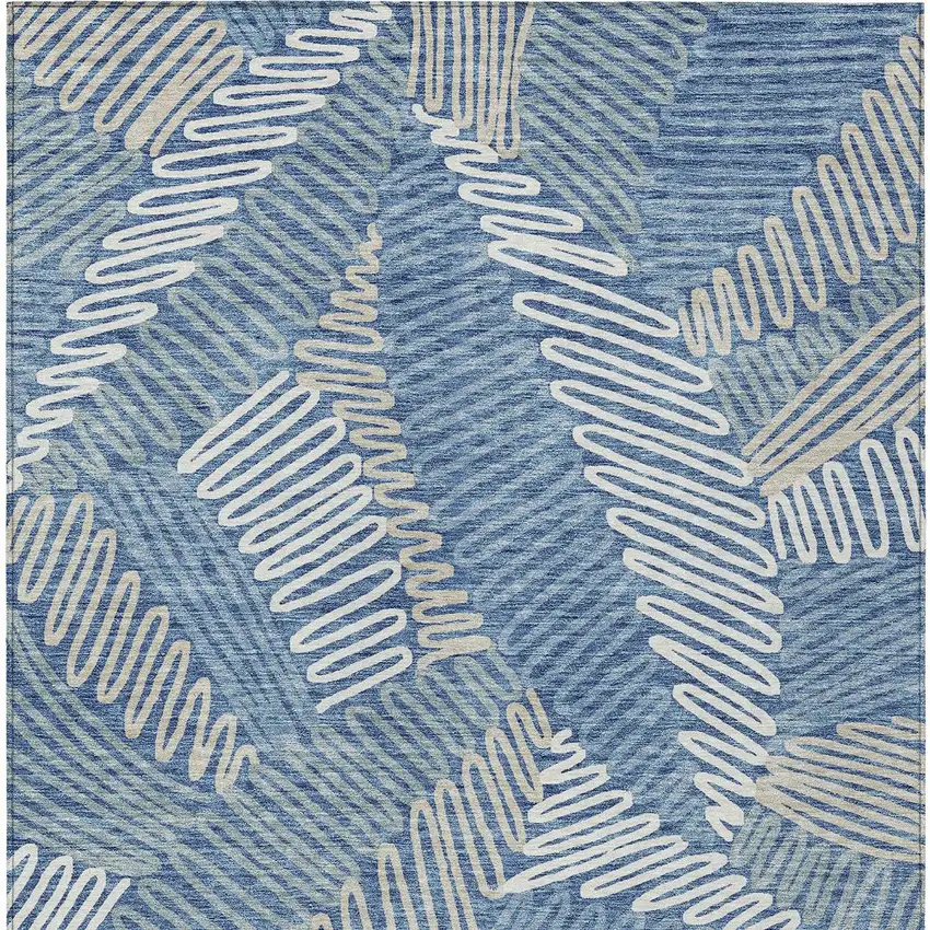 Blue Gray And Ivory Floral Washable Indoor Outdoor Area Rug Photo 8