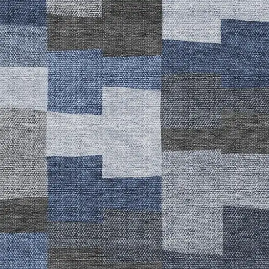 Blue Gray And Ivory Geometric Washable Area Rug With UV Protection Photo 2
