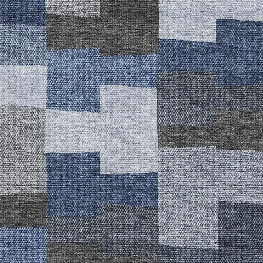 Blue Gray And Ivory Geometric Washable Area Rug With UV Protection Photo 2