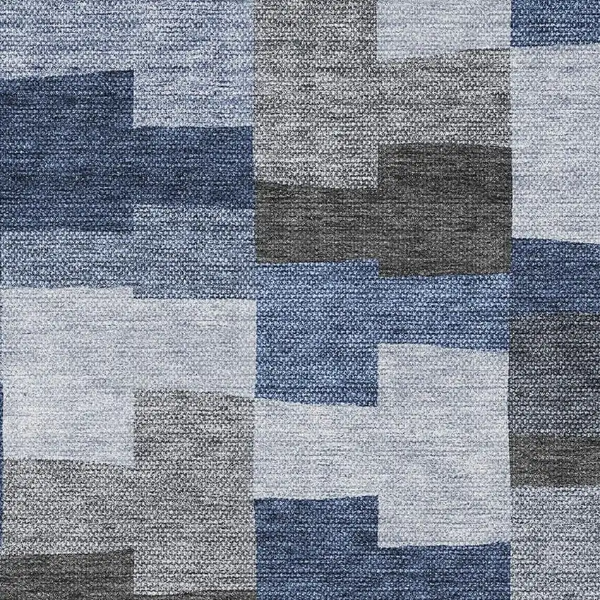 Blue Gray And Ivory Geometric Washable Area Rug With UV Protection Photo 2