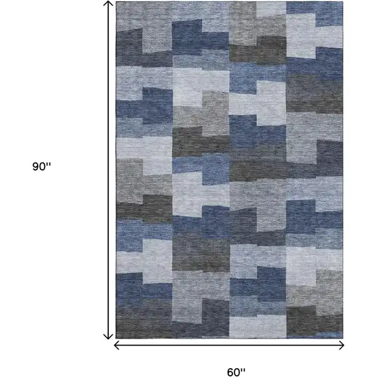 Blue Gray And Ivory Geometric Washable Area Rug With UV Protection Photo 3
