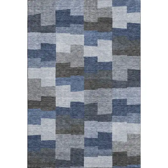 Blue Gray And Ivory Geometric Washable Area Rug With UV Protection Photo 1