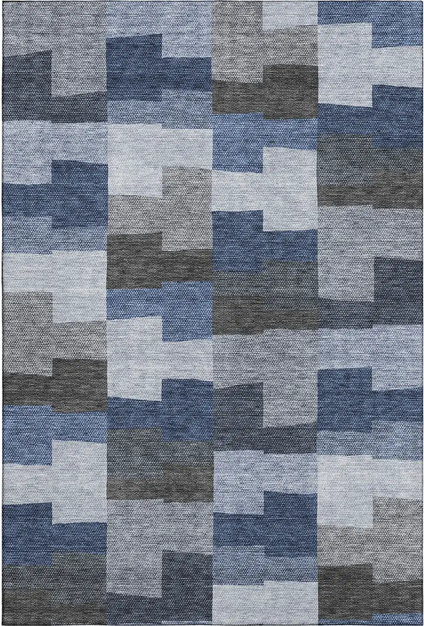 Blue Gray And Ivory Geometric Washable Area Rug With UV Protection Photo 1