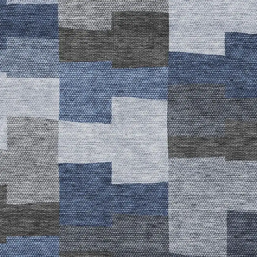 Blue Gray And Ivory Geometric Washable Area Rug With UV Protection Photo 2