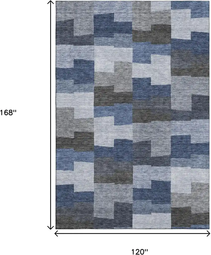 Blue Gray And Ivory Geometric Washable Area Rug With UV Protection Photo 3