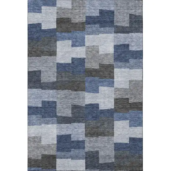 Blue Gray And Ivory Geometric Washable Area Rug With UV Protection Photo 3