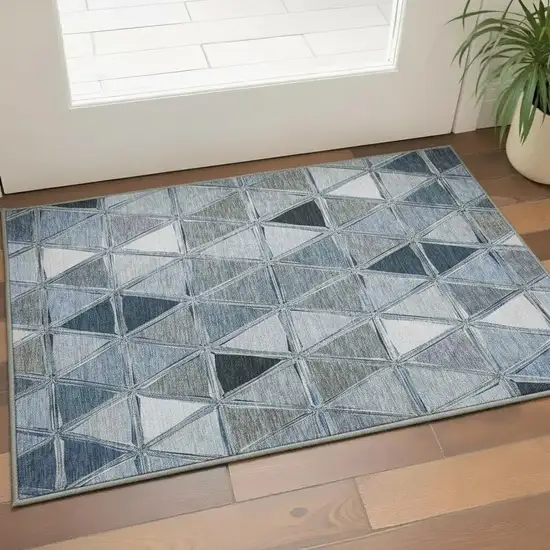 Blue Gray And Ivory Geometric Washable Area Rug With UV Protection Photo 2