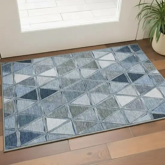 Blue Gray And Ivory Geometric Washable Area Rug With UV Protection Photo 3
