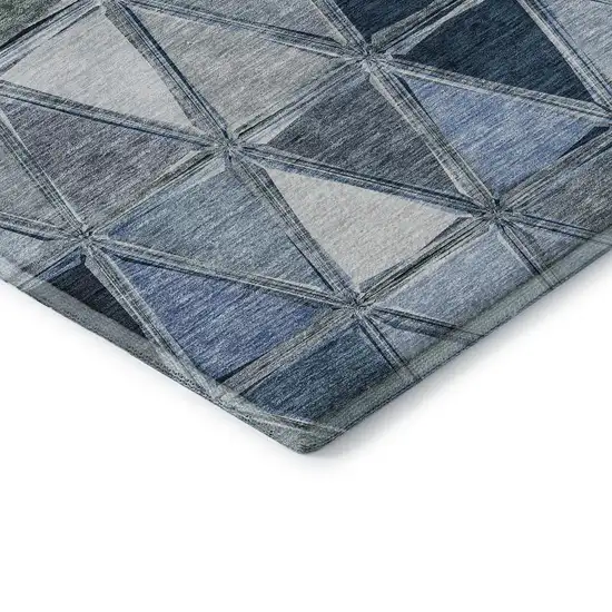 Blue Gray And Ivory Geometric Washable Area Rug With UV Protection Photo 9