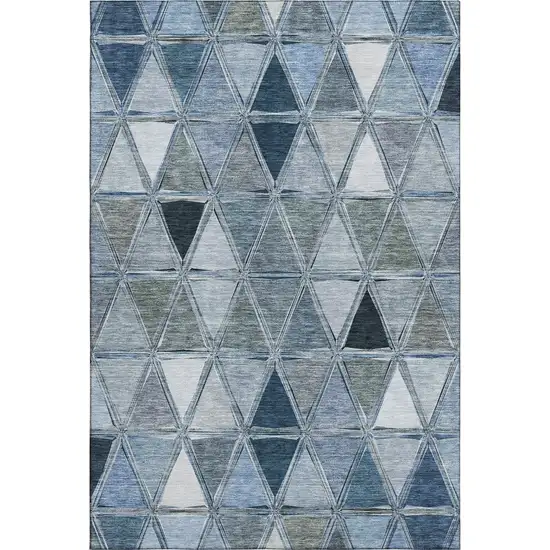 Blue Gray And Ivory Geometric Washable Area Rug With UV Protection Photo 1