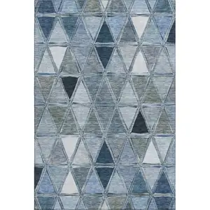 Photo of Blue Gray And Ivory Geometric Washable Area Rug With UV Protection