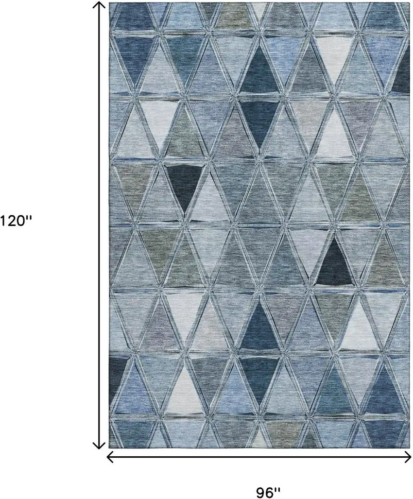 Blue Gray And Ivory Geometric Washable Area Rug With UV Protection Photo 3