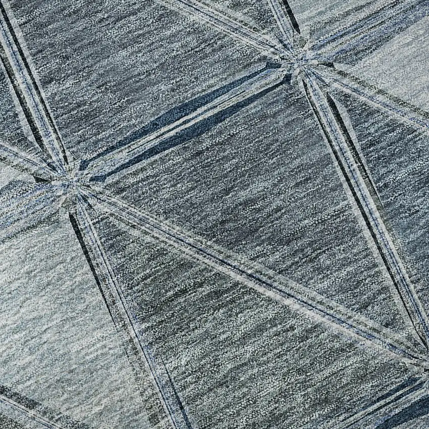 Blue Gray And Ivory Geometric Washable Area Rug With UV Protection Photo 9