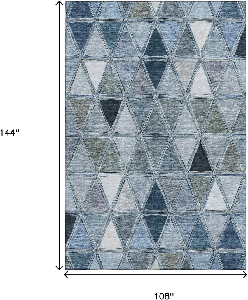Blue Gray And Ivory Geometric Washable Area Rug With UV Protection Photo 3