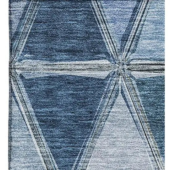 Blue Gray And Ivory Geometric Washable Area Rug With UV Protection Photo 5