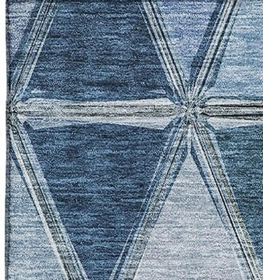 Blue Gray And Ivory Geometric Washable Area Rug With UV Protection Photo 5