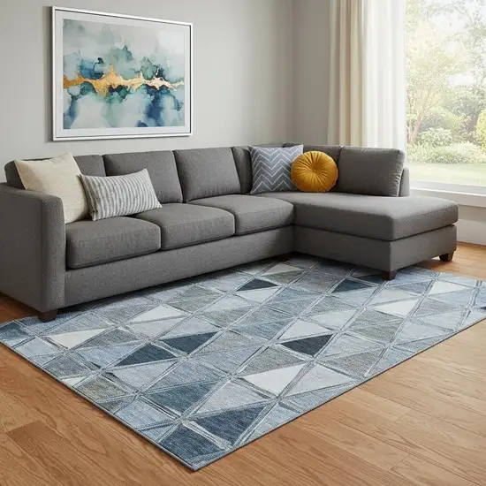 Blue Gray And Ivory Geometric Washable Area Rug With UV Protection Photo 1