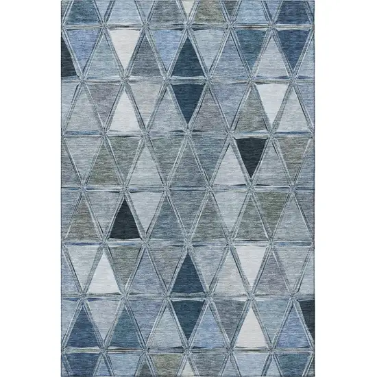 Blue Gray And Ivory Geometric Washable Area Rug With UV Protection Photo 4