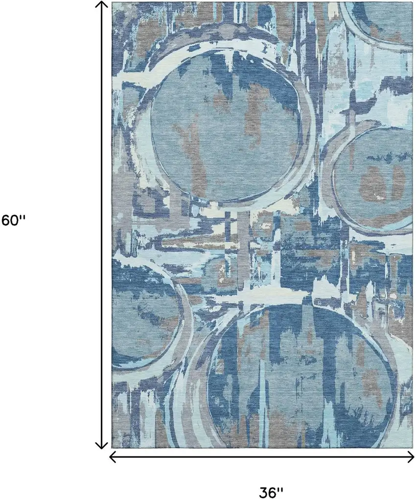 Blue Gray And Ivory Geometric Washable Area Rug With UV Protection Photo 3