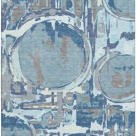Blue Gray And Ivory Geometric Washable Area Rug With UV Protection Photo 3