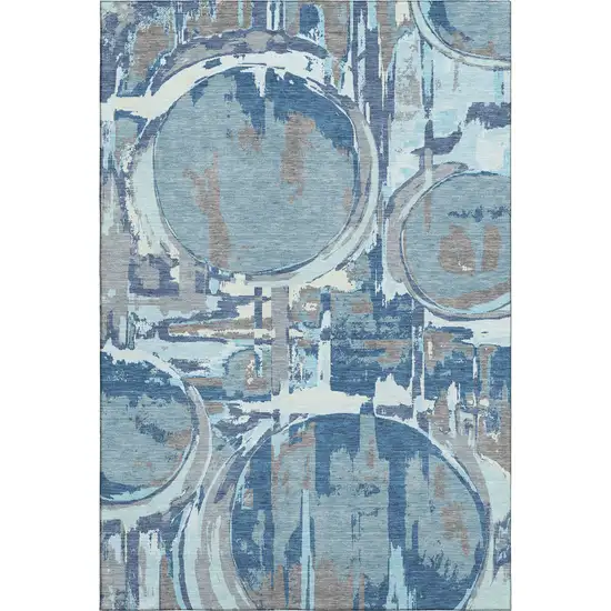 Blue Gray And Ivory Geometric Washable Area Rug With UV Protection Photo 1