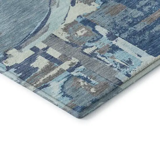 Blue Gray And Ivory Geometric Washable Area Rug With UV Protection Photo 8