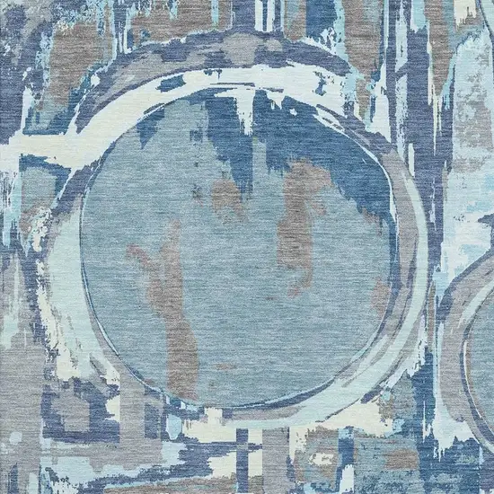 Blue Gray And Ivory Geometric Washable Area Rug With UV Protection Photo 3