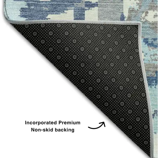 Blue Gray And Ivory Geometric Washable Area Rug With UV Protection Photo 7