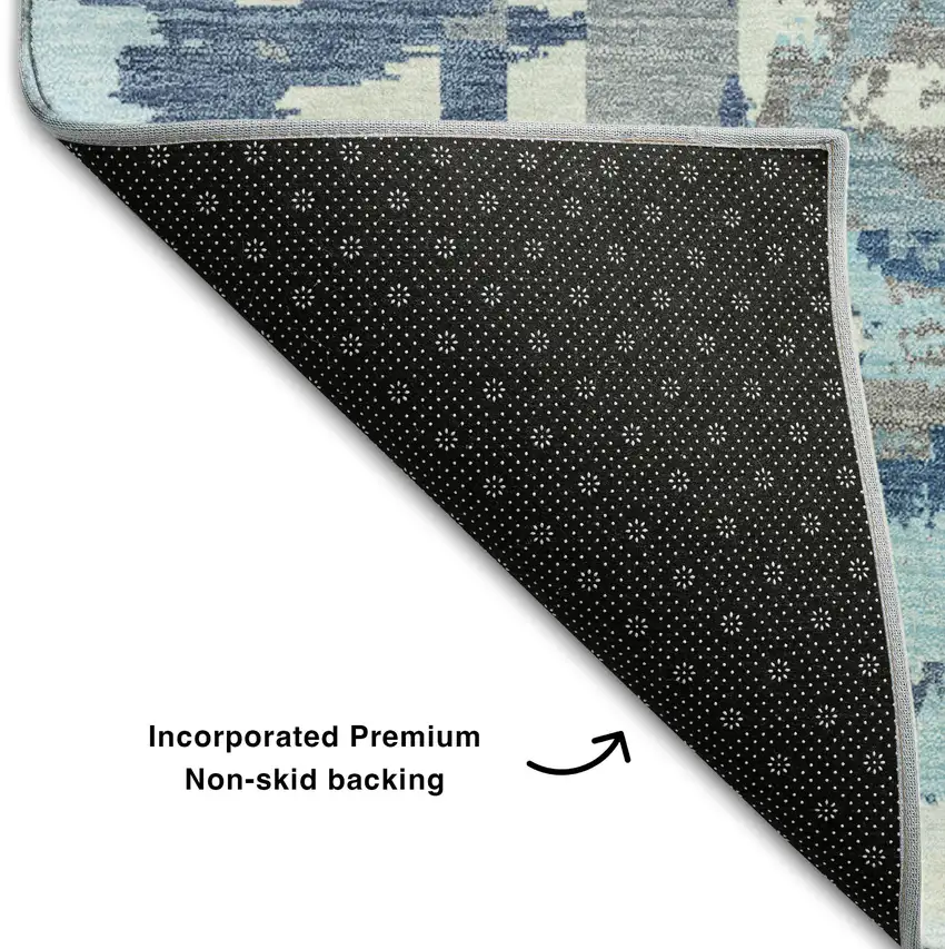 Blue Gray And Ivory Geometric Washable Area Rug With UV Protection Photo 7