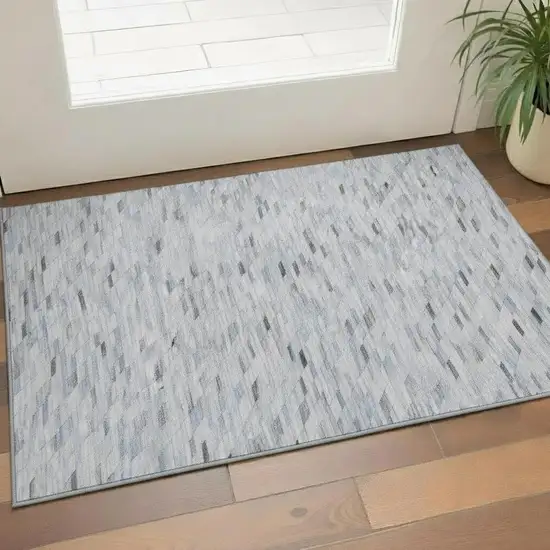 Blue Gray And Ivory Geometric Washable Area Rug With UV Protection Photo 2
